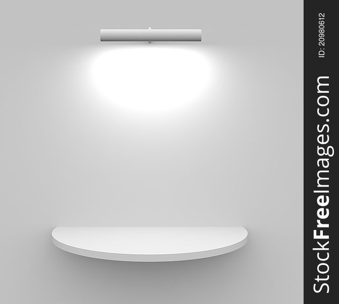 Empty white shelf with lamp. Computer generated image.