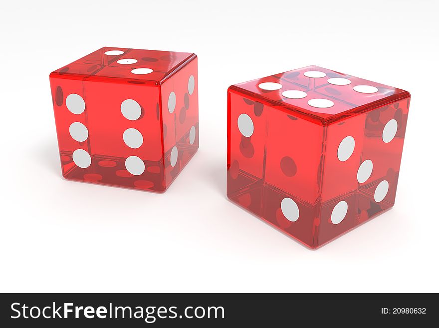 Red dices isolated on white. Computer generated image.