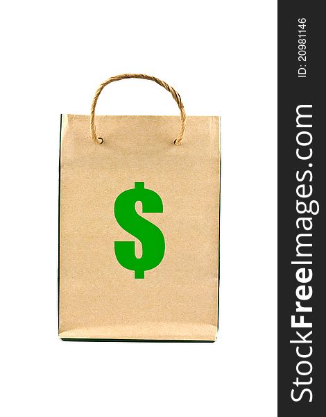 Paper bag isolated on white background, economy concept