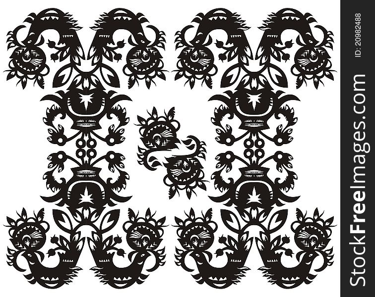 Decorative floral pattern black on a white background