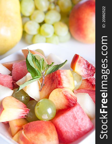 Luscious healthy eating, with water-melon, melon, peach, grapes. Luscious healthy eating, with water-melon, melon, peach, grapes