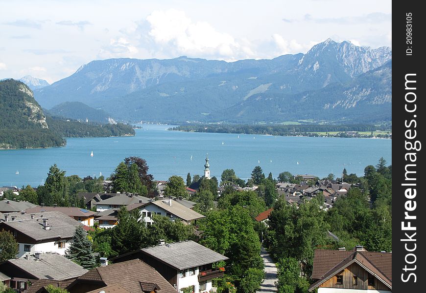 Town St. Gilgen and Wolfgang lake. Town St. Gilgen and Wolfgang lake