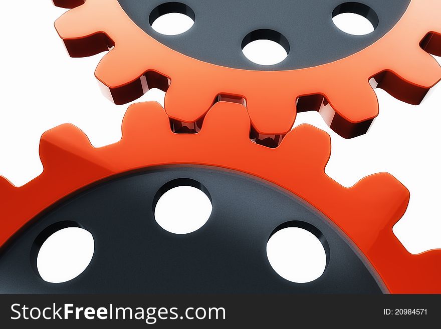3d render of a two red gear wheels