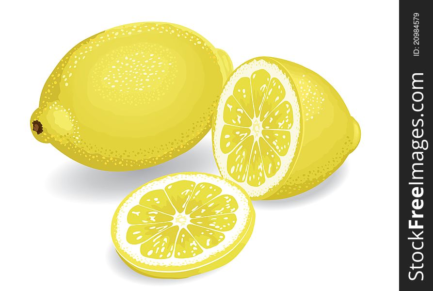 Lemons, a half of a lemon and a lemon slice
