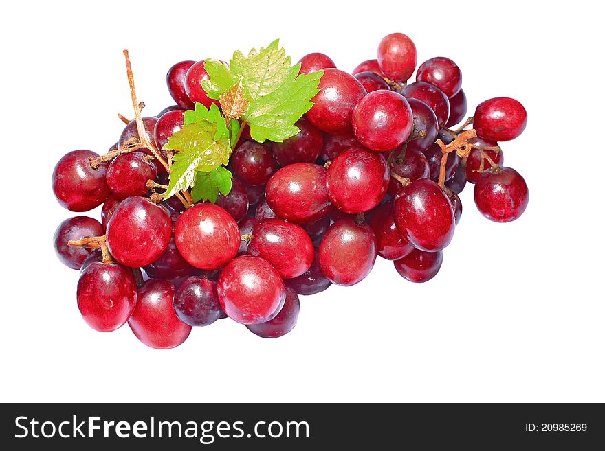 Bunch of red grapes isolated on white