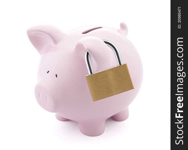 Piggy bank with padlock. Clipping path included. Piggy bank with padlock. Clipping path included