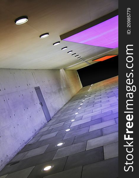 Colored corridor with lights in the floor