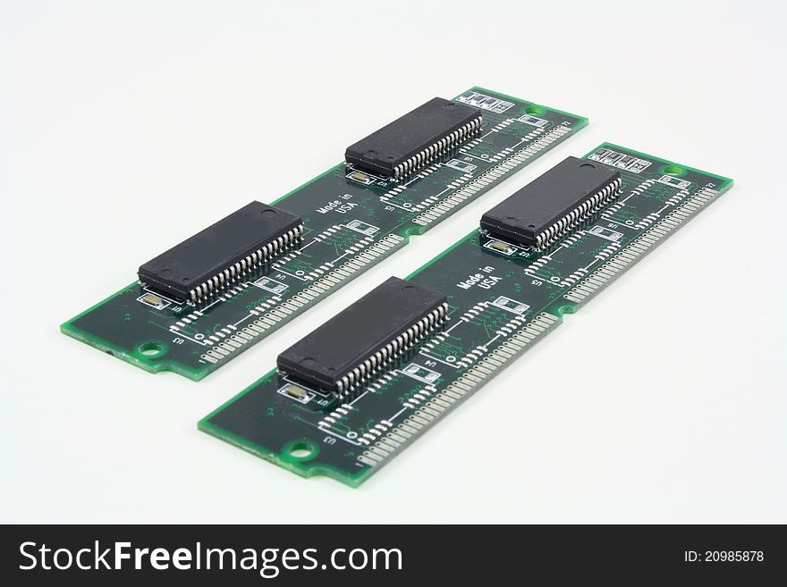 Computer Ram Memory circuit boards on white background. Computer Ram Memory circuit boards on white background