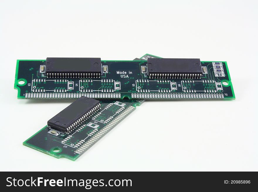 Computer Ram Memory circuit boards on white background