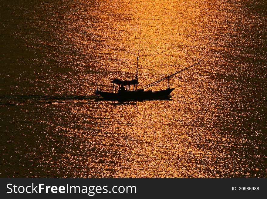 Thailand fishing boat in Sunset.