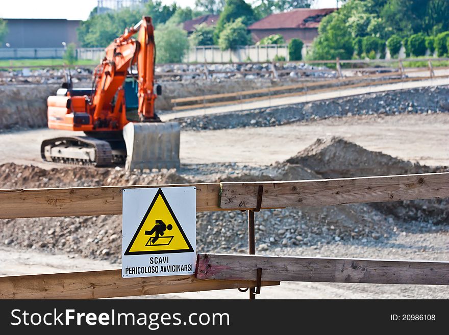 Sign of danger for work in progress (Italian) in a building site. Sign of danger for work in progress (Italian) in a building site