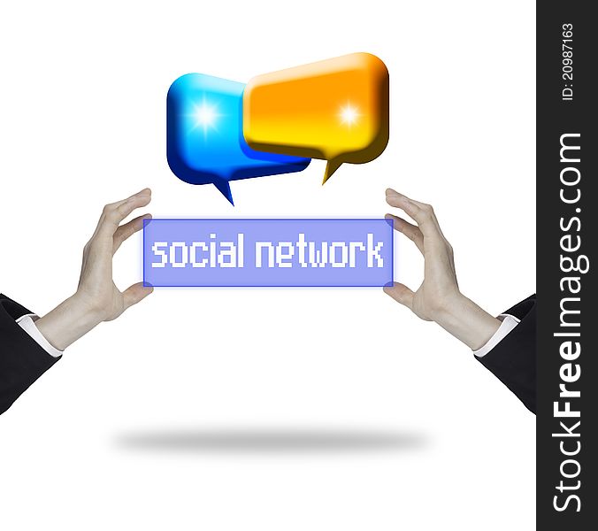 Hands with social network and chat box