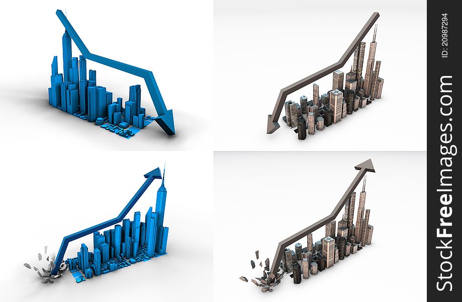 Render of 4 bar graphs with cities. Render of 4 bar graphs with cities