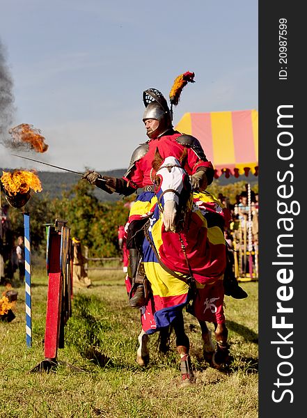 Medieval knight on horseback