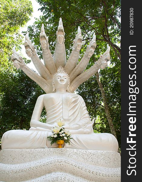 White Buddha And Seven Heads Of Naka , Thailand