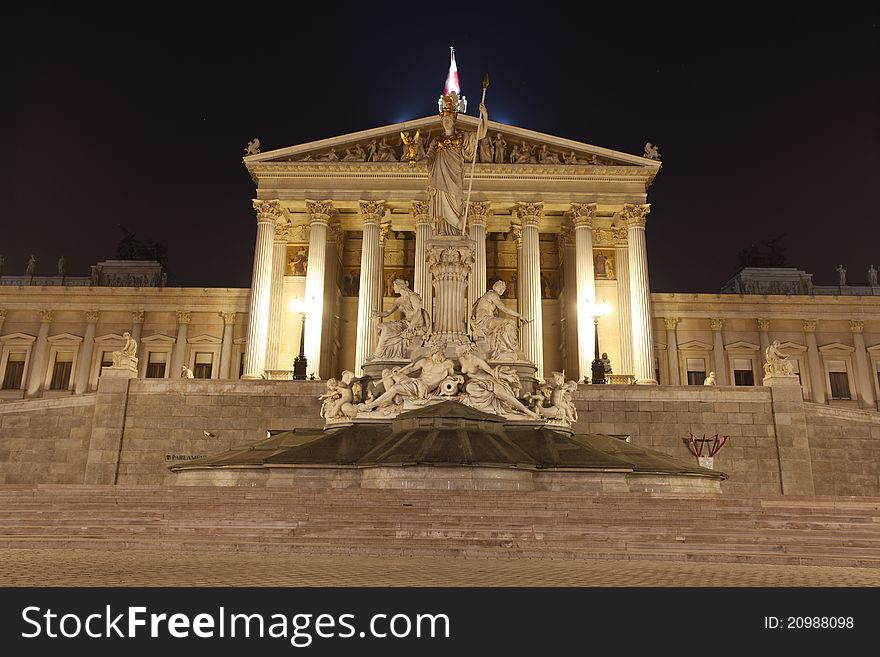 Austrian Parliament in Vienna at night