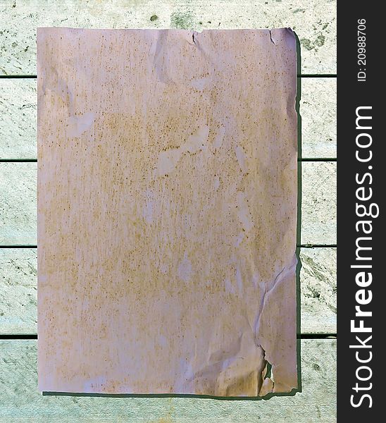 Old brown paper on metal striped pattern background. Old brown paper on metal striped pattern background