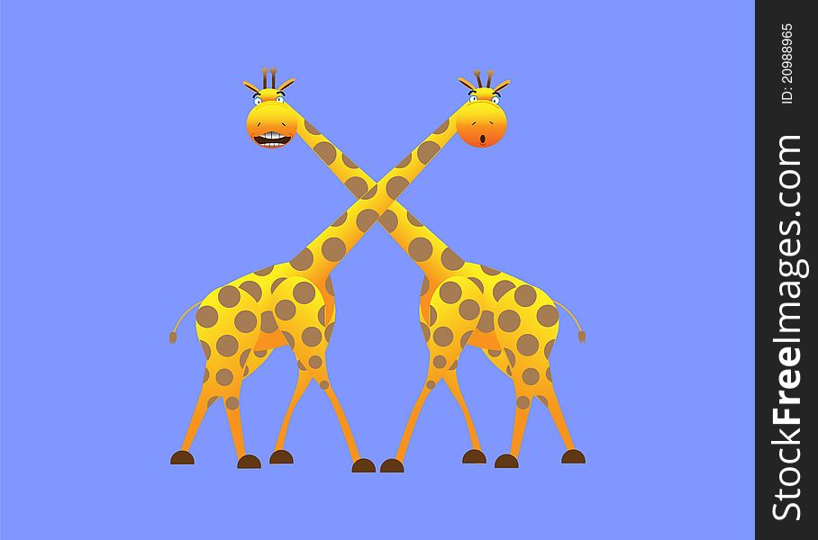 Illustration of cartoon giraffes on blue background