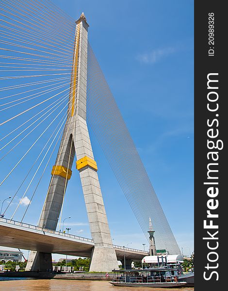 Cable bridge across Chao Phraya River, bangkok thailand