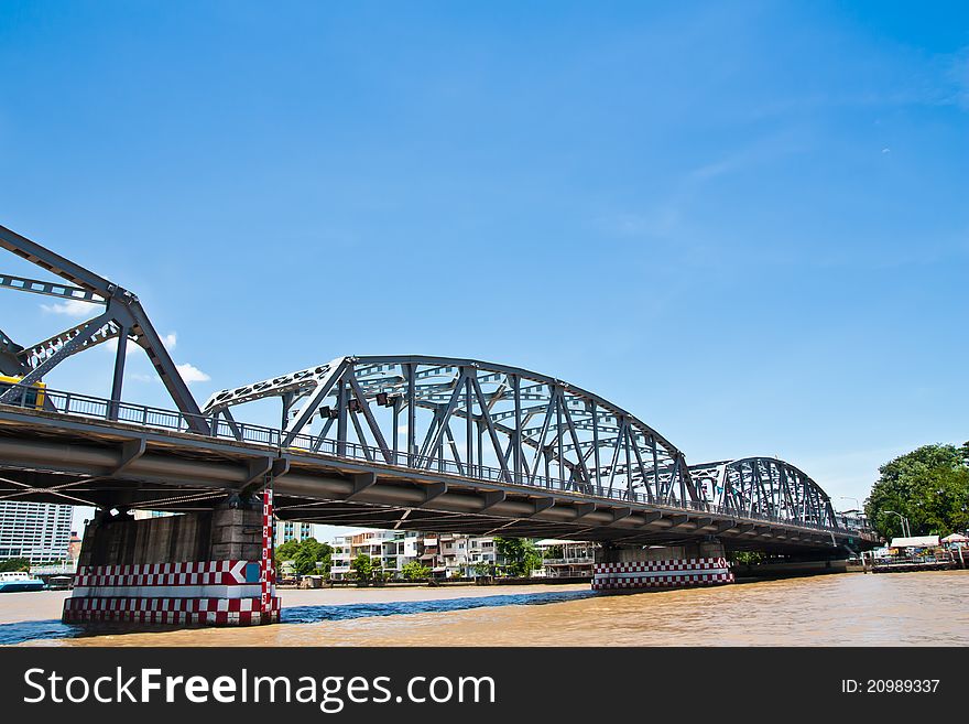 Big iron bridge across Chao Phraya River, bangkok thailand