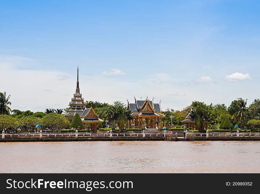 Thai temple at Chao Phraya riverside, bangkok thailand