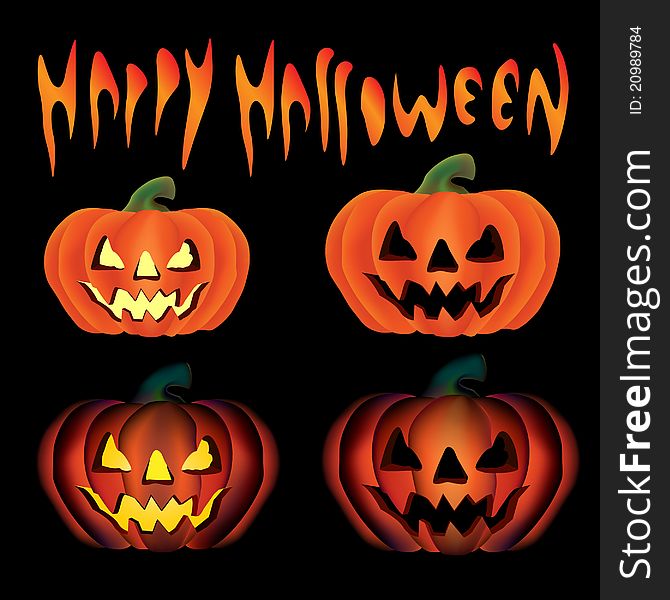 Halloween postcard, four scary pumpkins.