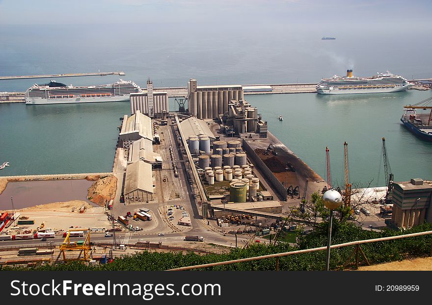 View over Barcelona harbor industry - Spain