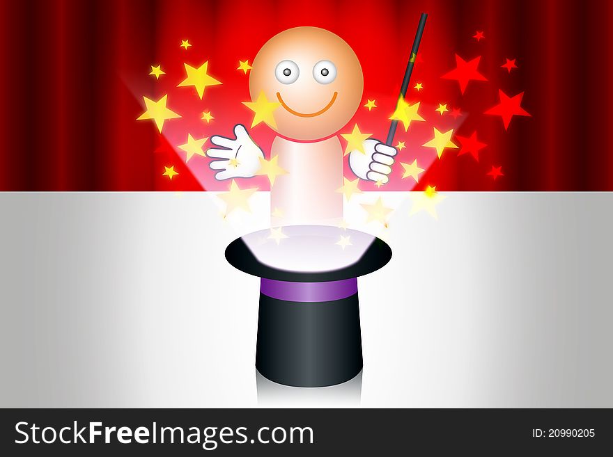 Magician With Hat And Stars