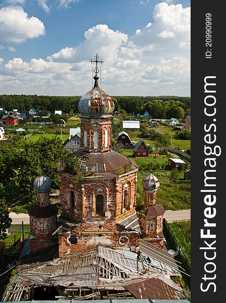 Old beautiful orthodox church bird-fly view. Old beautiful orthodox church bird-fly view