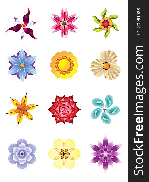 Colourful flower icons set -  illustration