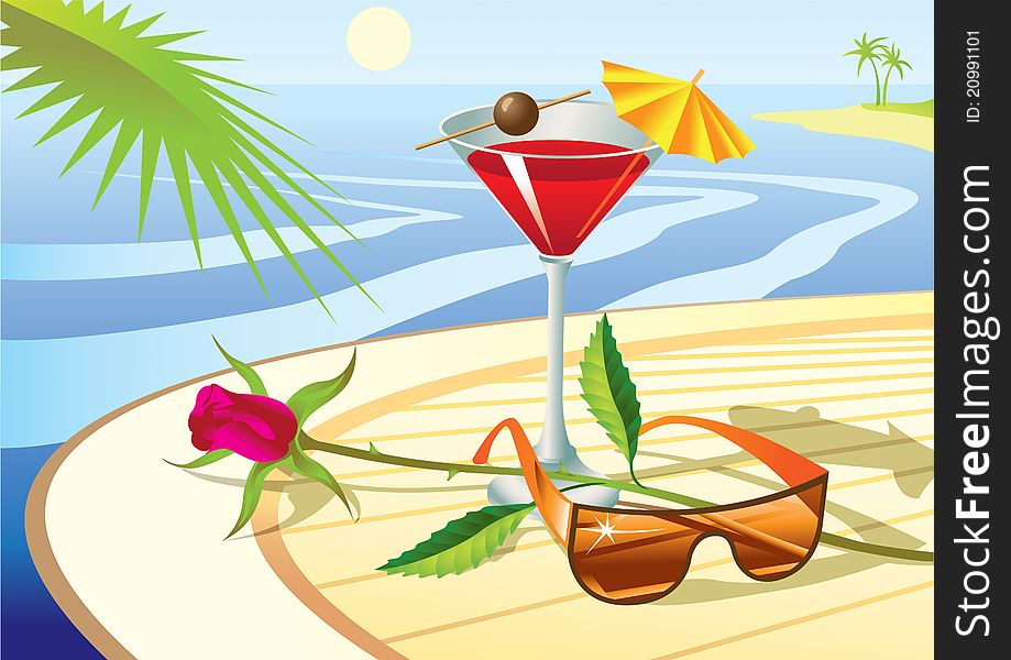 Beach cocktail at seaside - illustration