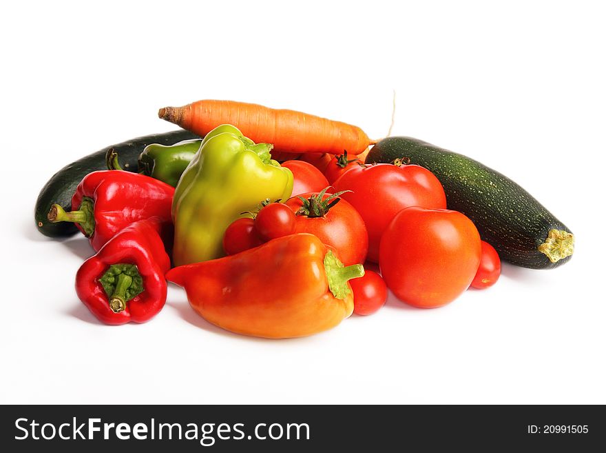 Organic vegetables isolated on white background.