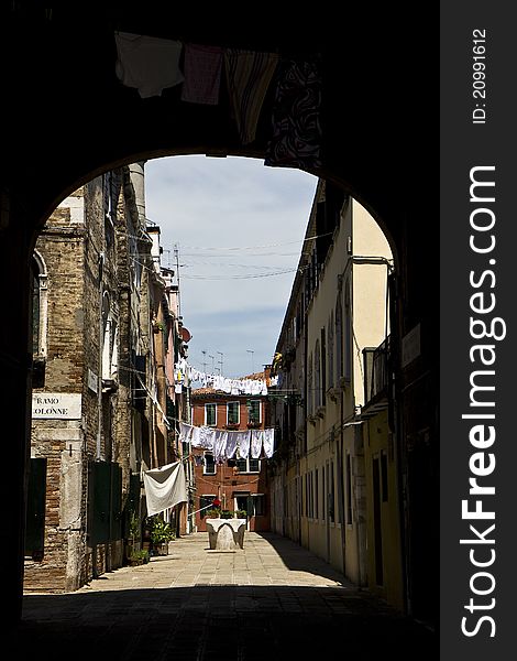 Typical old street in Venice, Italy