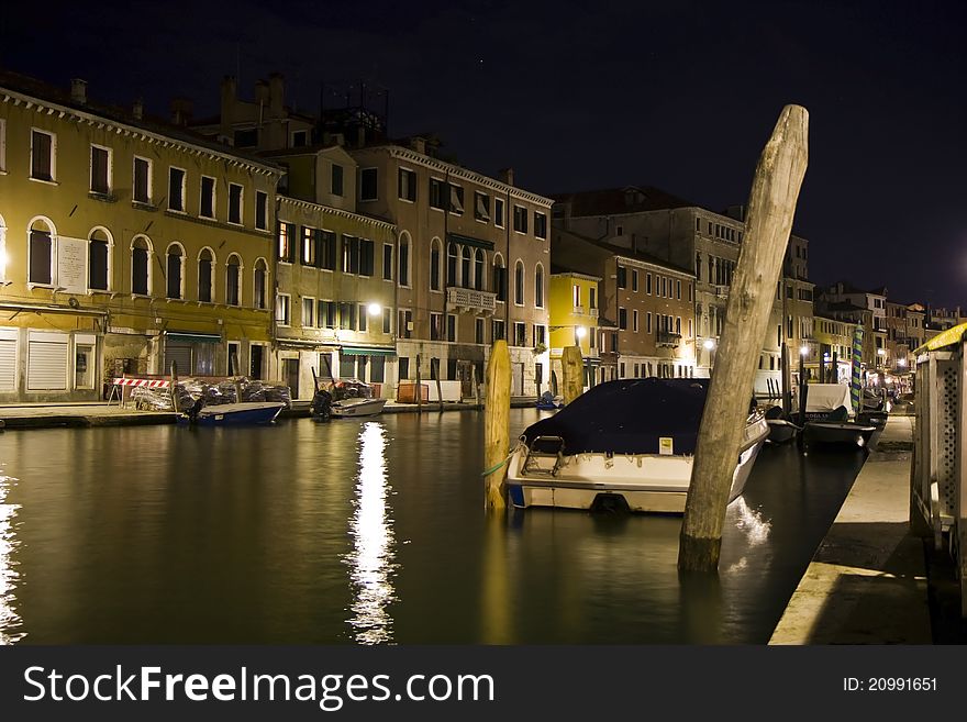 A canal in Venice at night