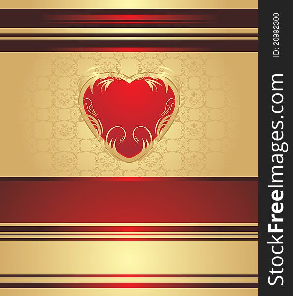 Red heart on the decorative background for holiday wrapping. Illustration