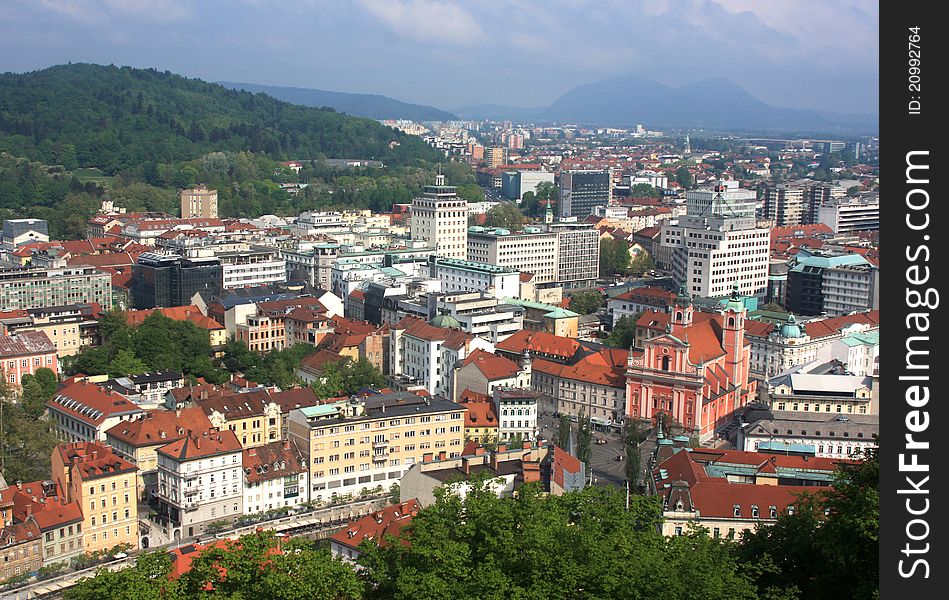 A view of Ljubljana, Slovenia, from Ljubljana Castle turret. A view of Ljubljana, Slovenia, from Ljubljana Castle turret