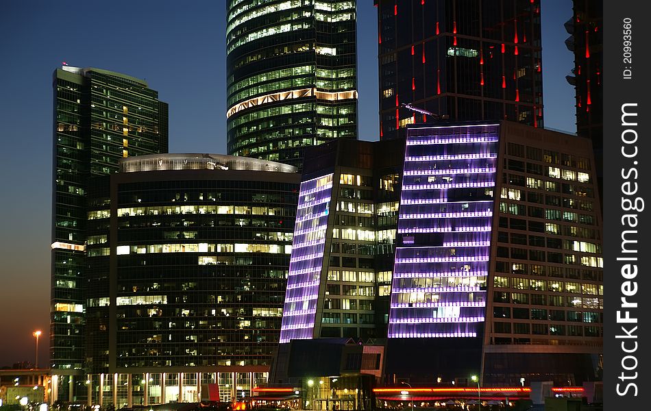 Skyscrapers International Business Center (City) at night, Moscow, Russia. Skyscrapers International Business Center (City) at night, Moscow, Russia