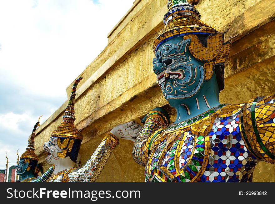 Green guardian statue at temple of emerald buddha. Green guardian statue at temple of emerald buddha