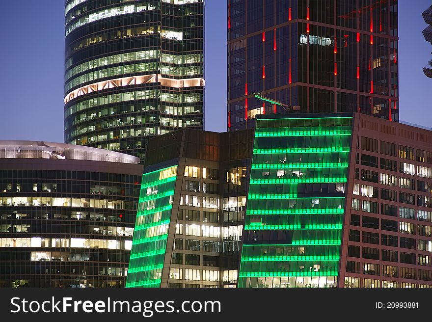 Skyscrapers International Business Center (City) at night, Moscow, Russia. Skyscrapers International Business Center (City) at night, Moscow, Russia