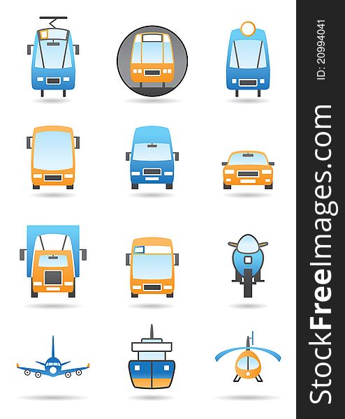 Different transportation mashines icons set
