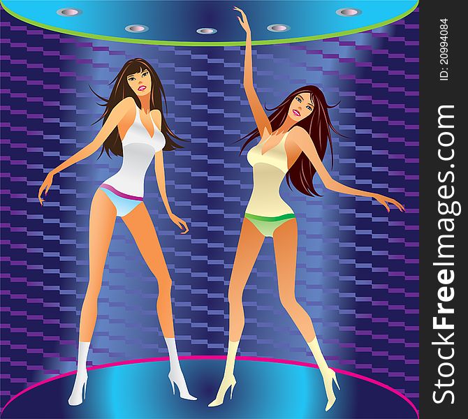 Dancing girls on stage in a club - illustration