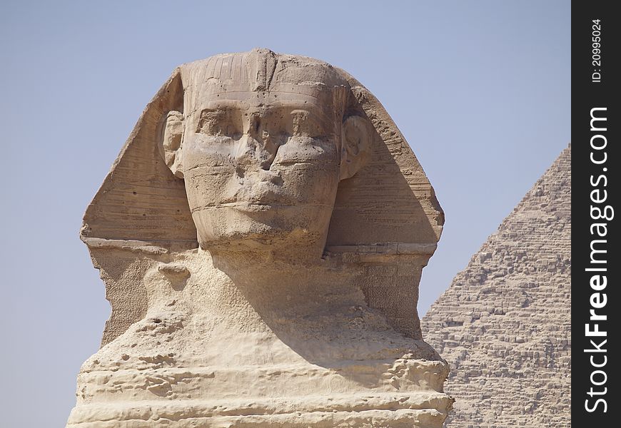 Sphinx and Pyramid of Chephren in Giza funerary complex in the city of Cairo, Egypt. Sphinx and Pyramid of Chephren in Giza funerary complex in the city of Cairo, Egypt