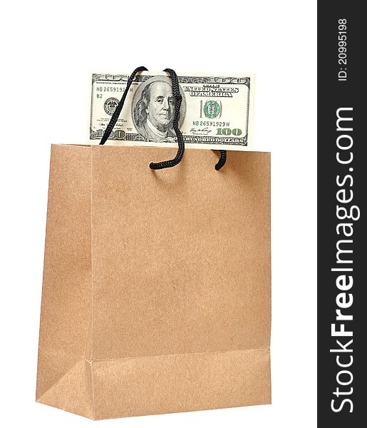 It's money in the bag on white background