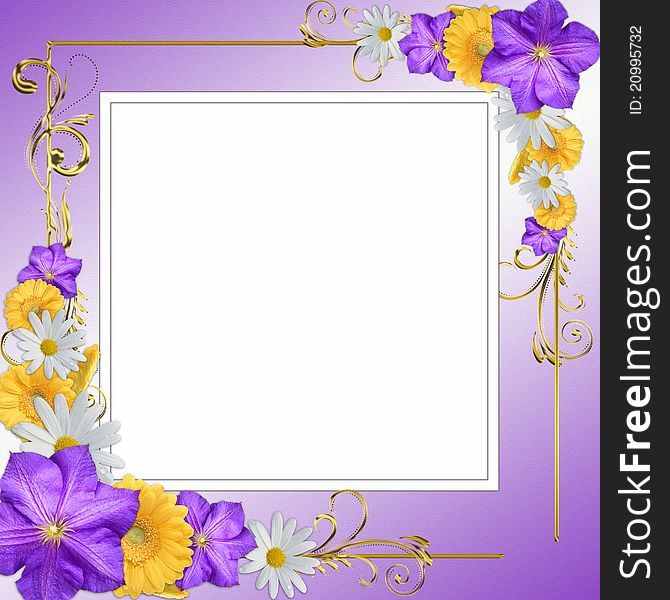 Decorative flowers frame with golden border