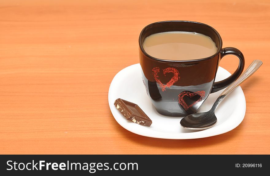 Black hot coffee cup with chocolate