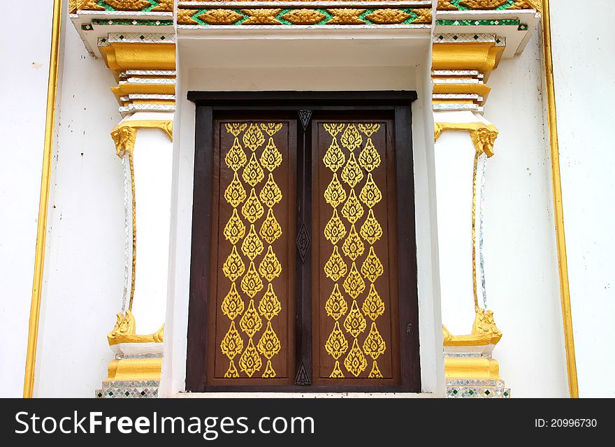 Front church door, Wat Naga Wichai, Mahasarakam, Thailand