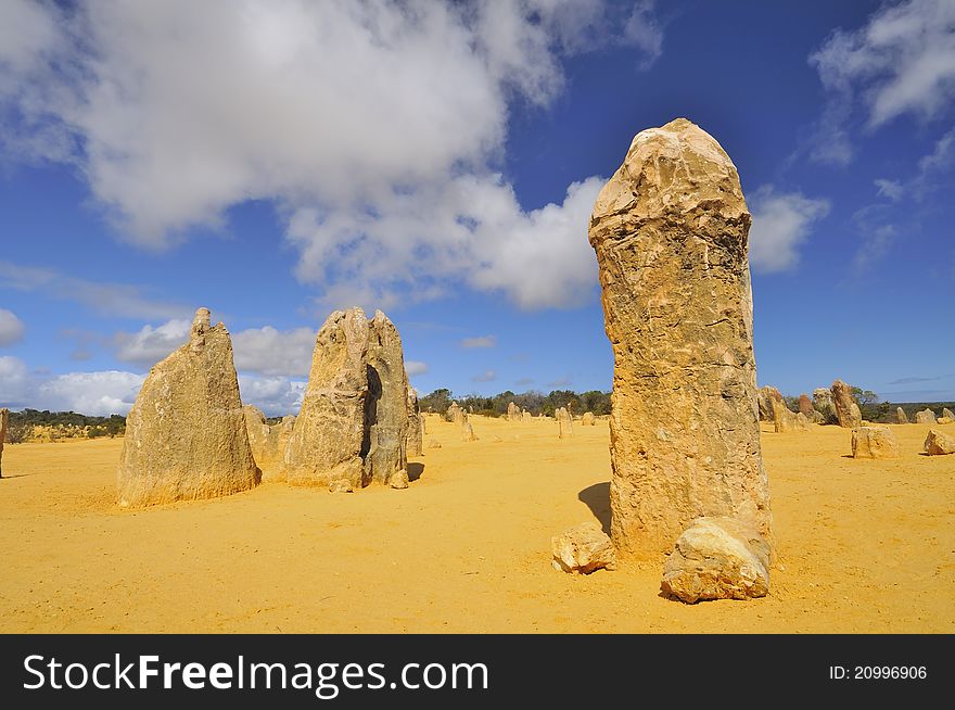 Closeup shot of pinnacles in The Pinnacles Desert, Australia.