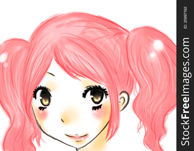 A cute girl with pink hair. A cute girl with pink hair.