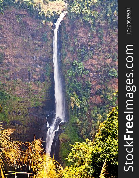 Tad fan, a very high waterfall in champasak, southern laos