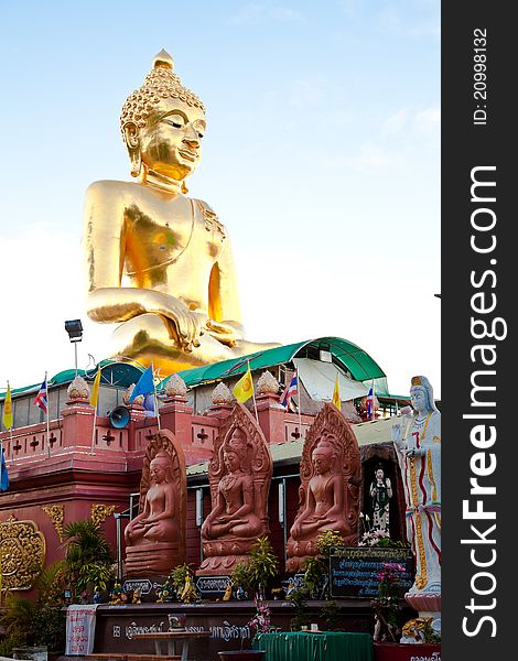 A big golden buddha image at golden triangle, chiangrai, thailand